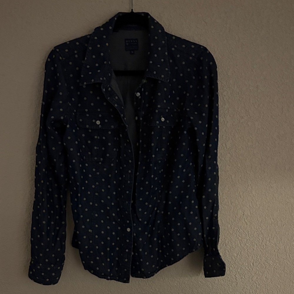 Guess Navy Polka Dot Button Down Shirt